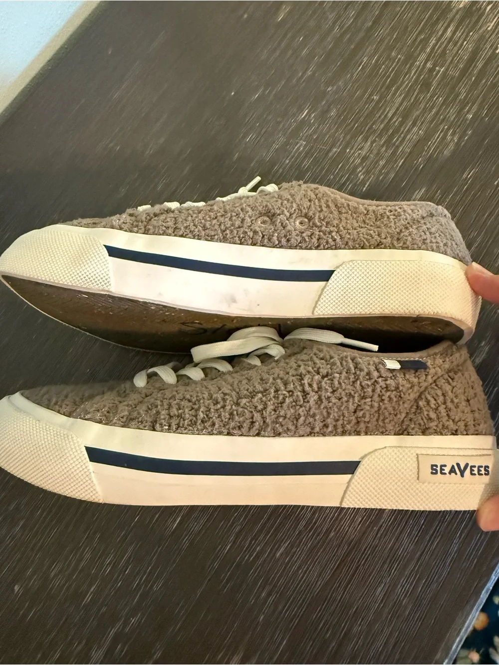SeaVees Sea Change Mushroom Gray Brown PET Shearling Lace-Up Sneakers Size 9 Wom